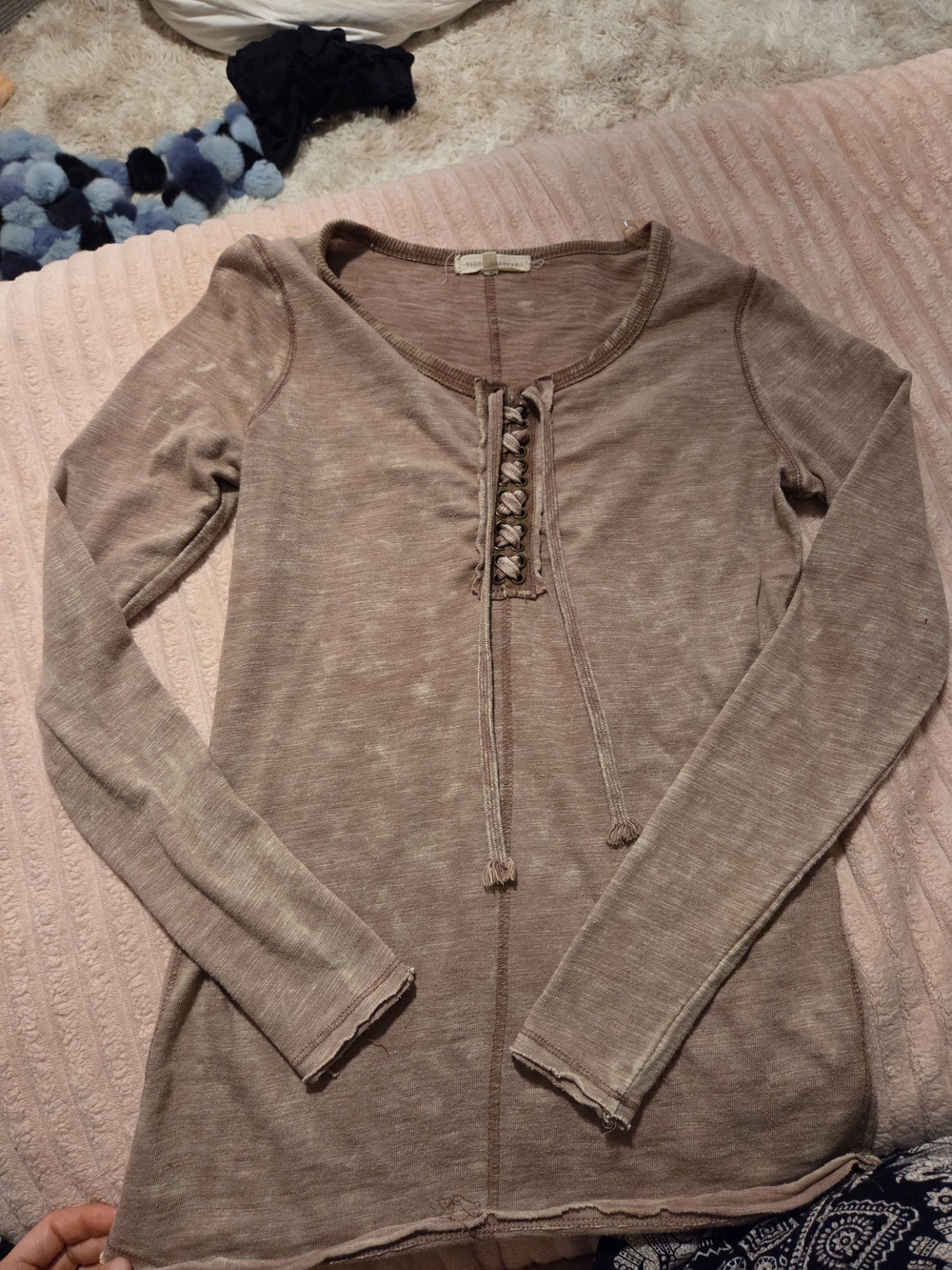 Gilded Intent Lace-Up Long Sleeve Top - Taupe